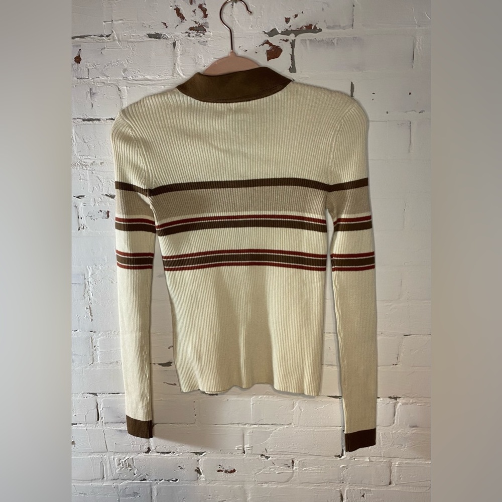 NWT FAHERTY ORGANIC COTTON AND CASHMERE SWEATER SIZE XS IN RETRO FALL STRIPE - Picture 2 of 3